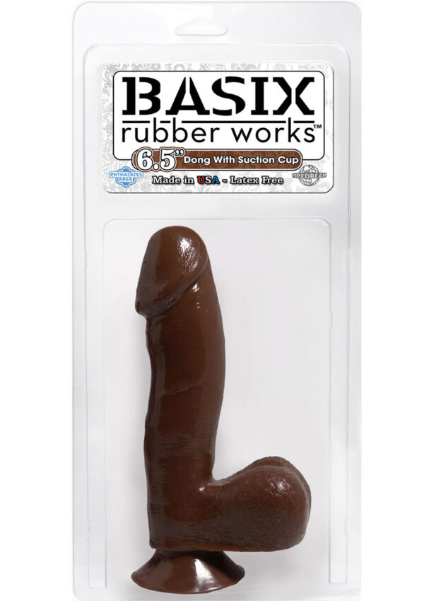 Basix Rubber Works 6.5 Inch Dong With Suction Cup Waterproof Brown