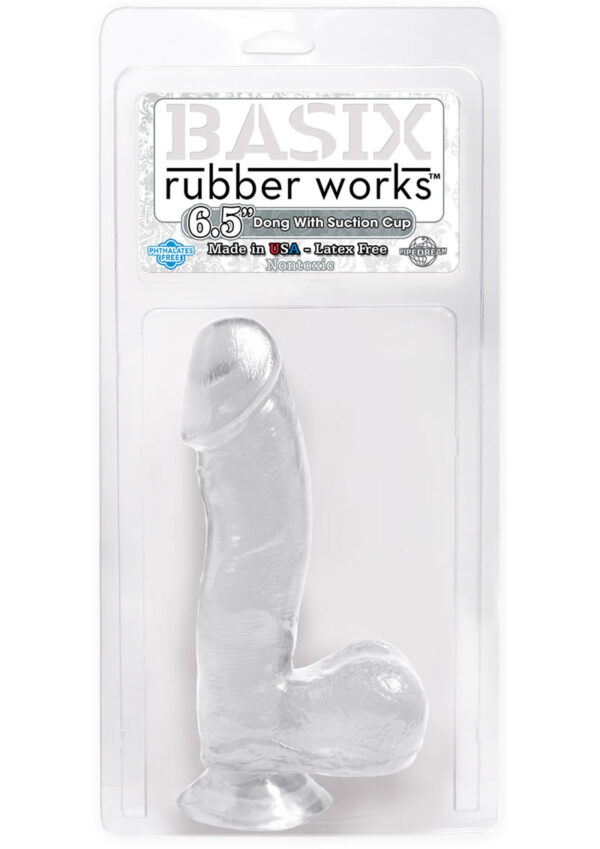 Basix Rubber Works 6.5 Inch Dong With Suction Cup Waterproof Clear