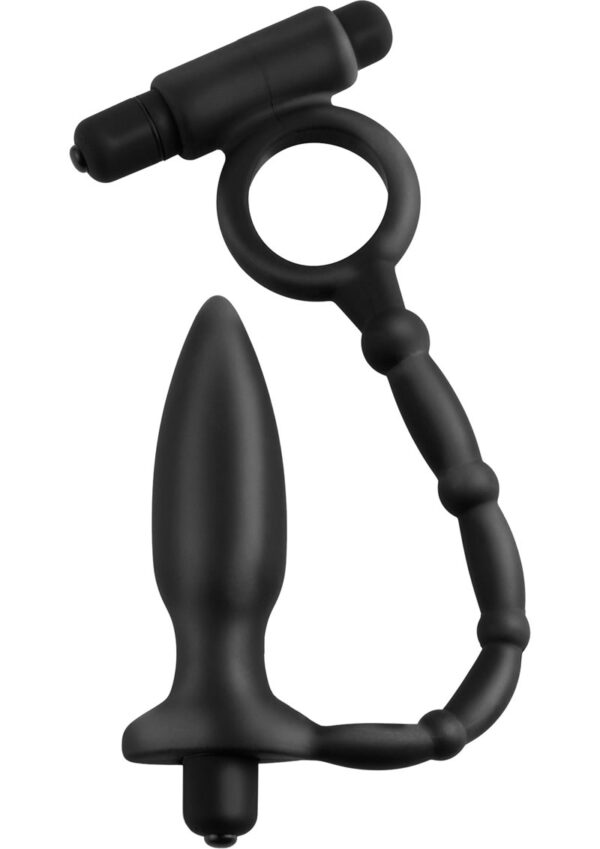 Anal Fantasy Collection Silicone Ass Kicker Plug With Cockring Waterproof Black