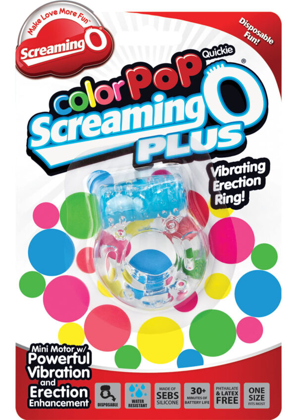 Color Pop Quickie Screaming O Plus Vibrating Ring Silicone Cockring Blue