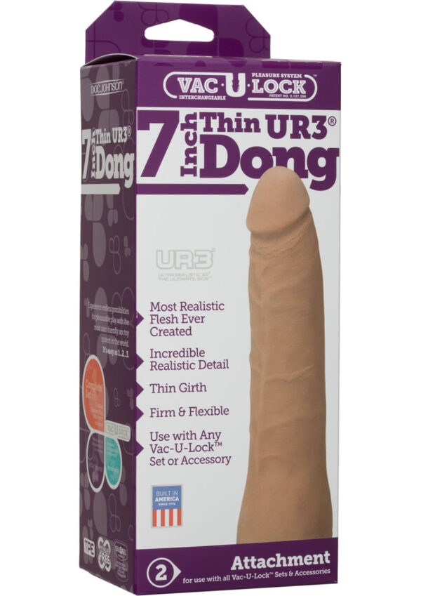 Vac U Lock UR3 Thin Realistic Cock Attachment Brown 7.5 Inch