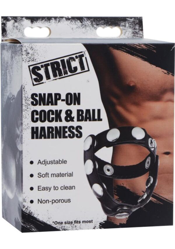 Strict Snap On Cock And Ball Harness Leather And Metal Black