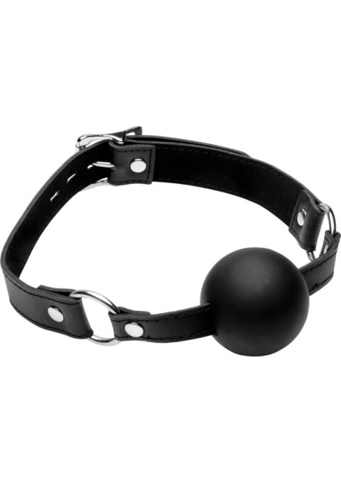 Strict XL Ball Gag Silicone And Leather And Metal Black
