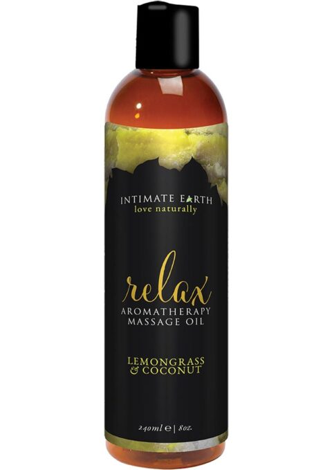 Intimate Earth Relax Aromatherapy Massage Oil Lemongrass and Coconut 8 Ounce