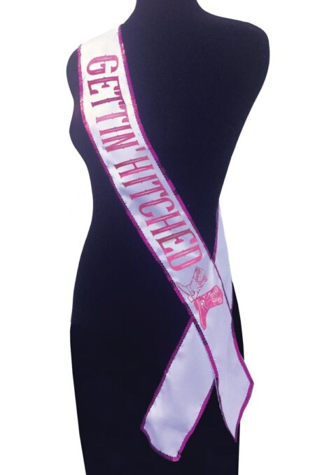 Gettin Hitched Bride Party Sash Glitter Pink 6 Feet