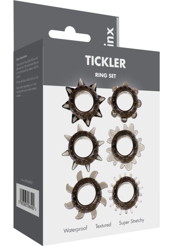 Link Tickler Ring Set Assorted Textured Cockrings Waterproof Smoke 6 Each Per Pack