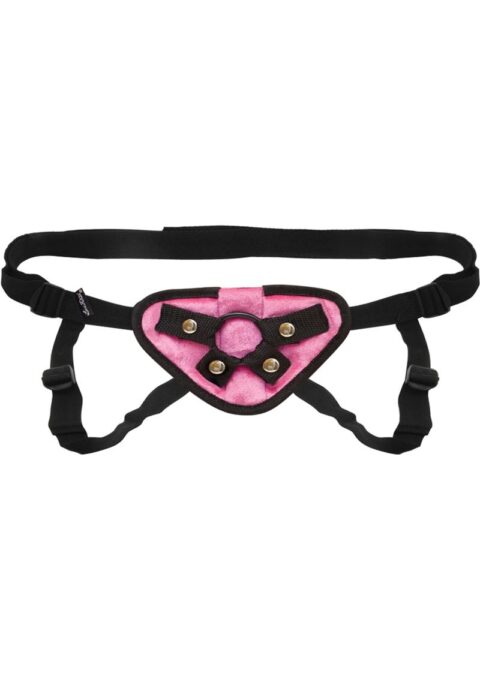 Lux Fetish Pink Velvet Strap-On Harness Adjustable