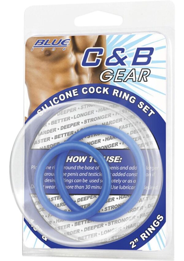 CandB Gear Silicone Cock Ring Set Blue 2 Each Per Set