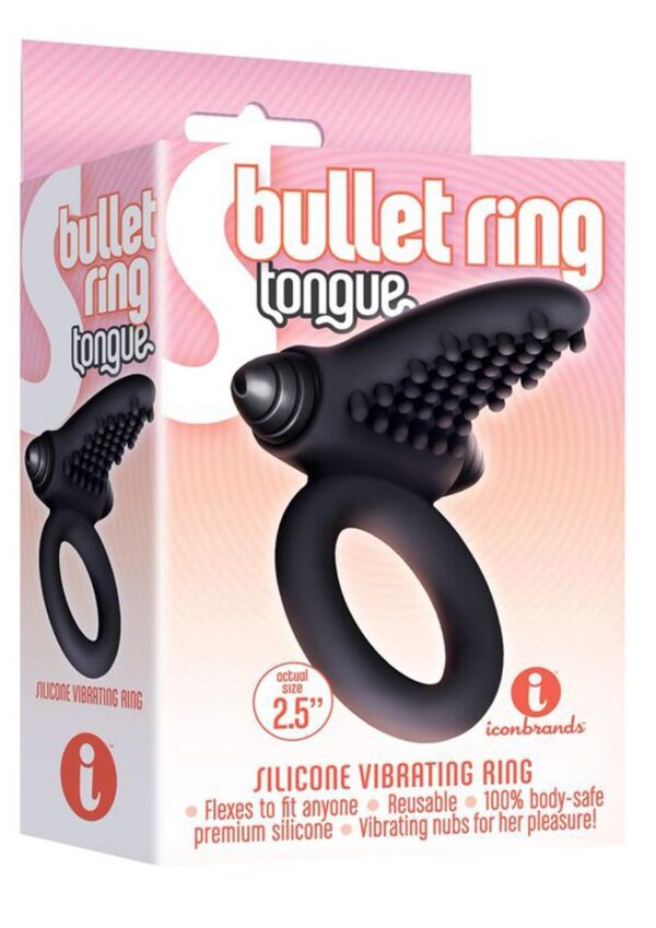 S Bullet Ring Tongue Silicone Vibrating Ring Black 2.5 Inches