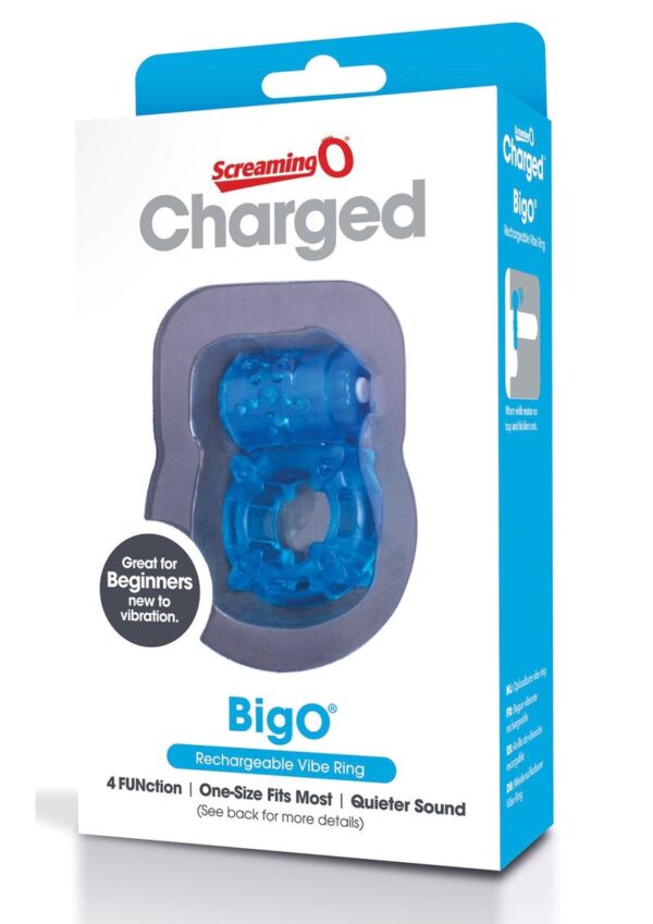 Charged BigO Rechargeable Vibe Ring Waterproof Cockring Blue