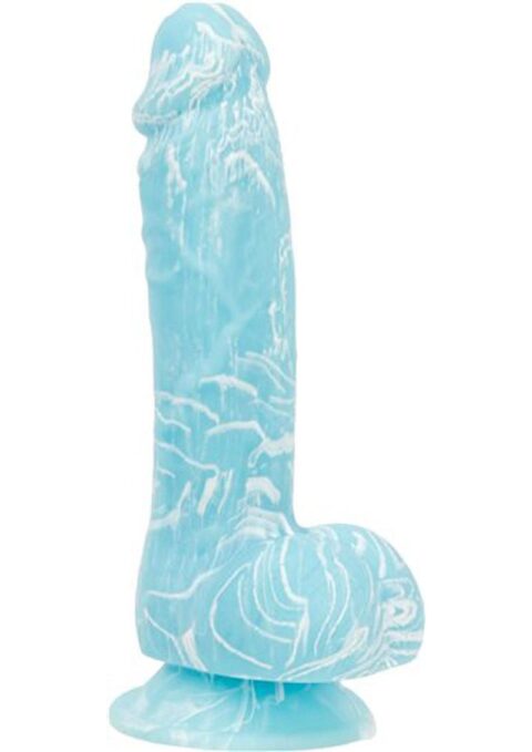Addiction Toy Collection Luke Silicone Realistic Dildo With Balls Glow In The Dark Blue 7.5 Inch