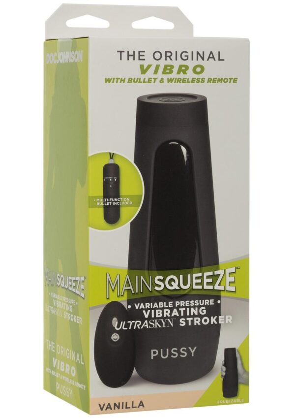 Main Squeeze The Original Vibro Ultraskyn Stroker Pussy Masturbator With Wireless Remote Vanilla 7.5 Inches