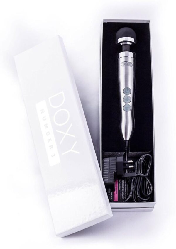 DOXY Number 3 Plug-In Vibrating Wand Body Massager Small Brushed Metal Silver 11.02 Inch