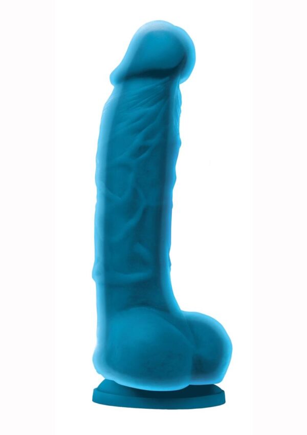 Colours Dual Density 5in Blue Silicone Dildo With Balls Realistic Non-Vibrating Suction Cup Base