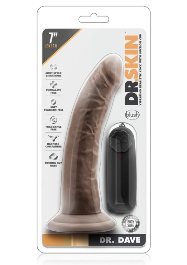 Dr Skin Dr Dave Dildo 7in Vibrating With Wired Remote - Chocolate