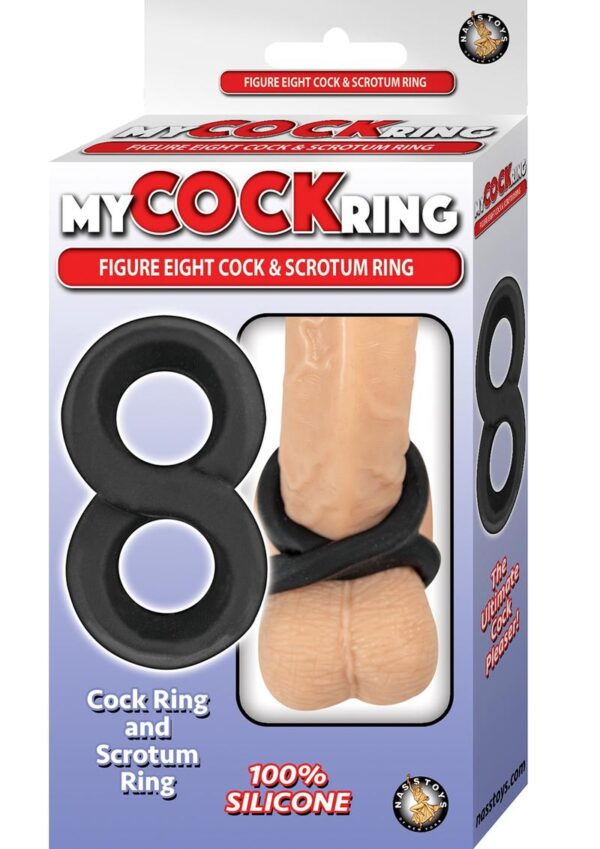 My Cockring Figure Eight Cock and Scrotum Ring Silicone Black