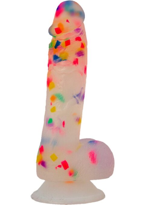 Addiction Party Marty Silicone Realistic Dong With Balls Multi Colored 7.5 Inches