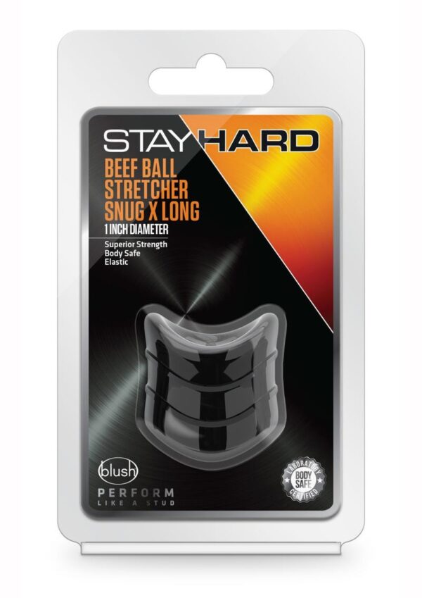 Stay Hard Beef Ball Stretcher Snug X Long Cock Ring Black