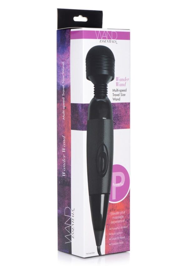 Wand Essentials Wander Wand Vibrating Multi-Speed Travel Size Wand - Black **Special Order**