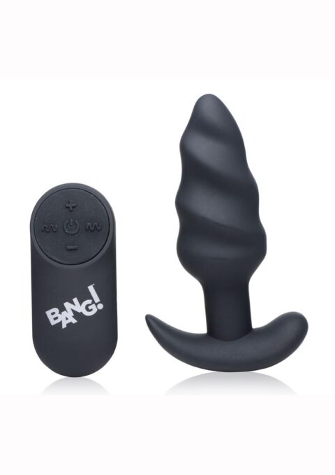 Bang! 21x Vibrating Silicone Rechargeable Swirl Butt Plug With Remote Control - Black