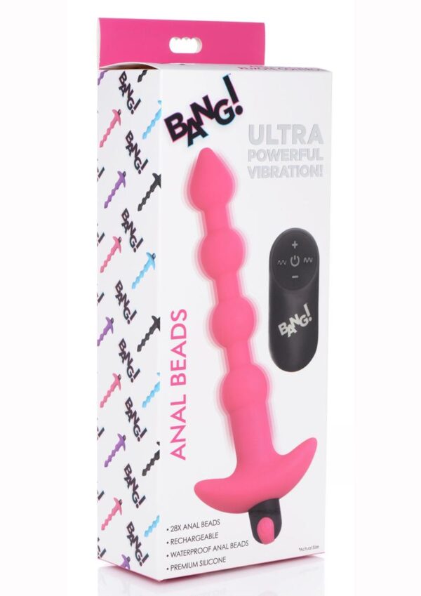 Bang! Vibrating Silicone Rechargeable Anal Beads With Remote Control - Pink