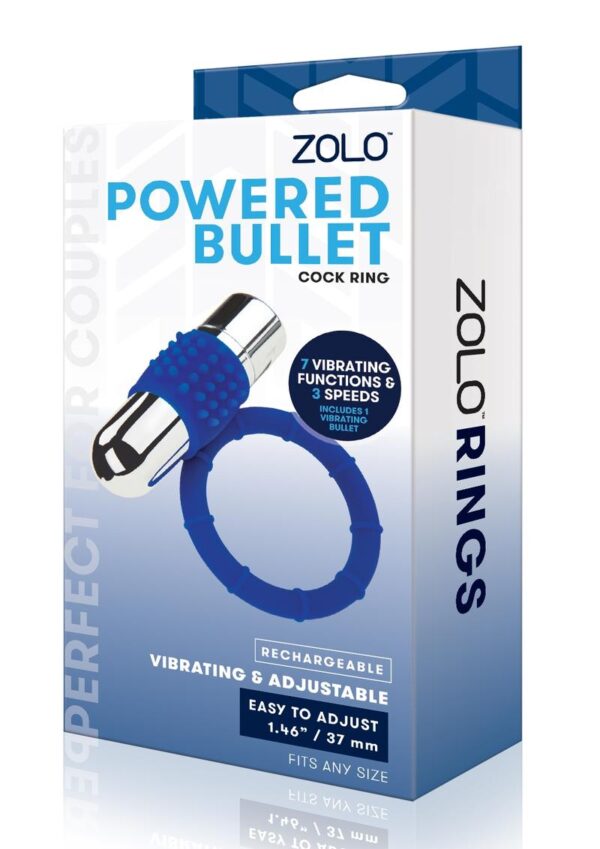 Zolo Rechargeable Vibrating Silicone Cock Ring - Navy/Silver