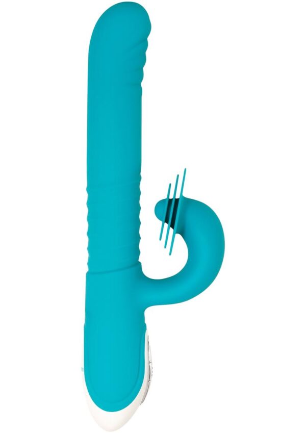 Show Stopper Rechargeable Silicone Dual Vibrator With Clitoral Stimulator - Teal