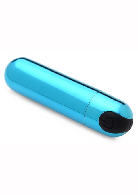 Bang 10X Vibrating Metallic Silicone Rechargeable Bullet Vibrator - Blue