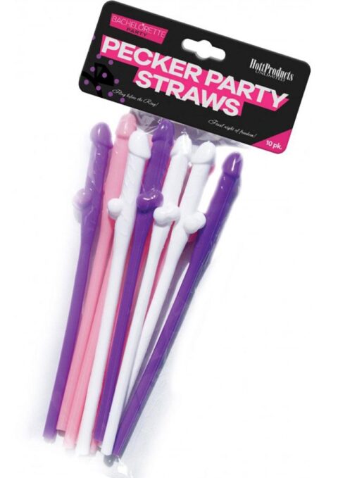 Bachelorette Party Pecker Sipping Straws Assorted Colors 10 Pack