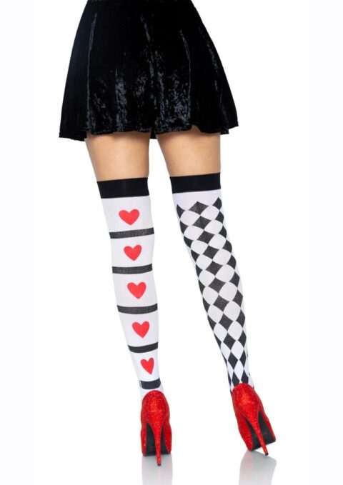 Leg Avenue Harlequin and Heart Thigh High - O/S - White/Red/Black