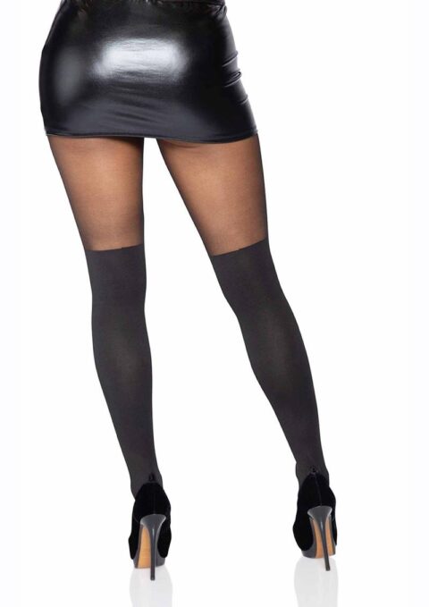 Leg Avenue Spandex Opaque Cross Pantyhose with Sheer Thigh Accent - O/S - Black