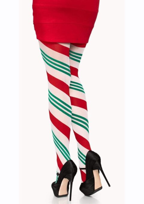 Leg Avenue Holiday Ribbon Striped Tights - O/S - Green/Red