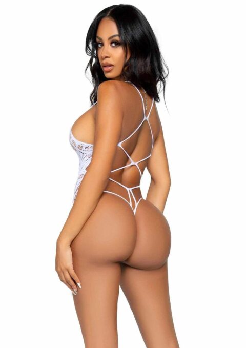 Leg Avenue Seamless Scroll Lace with Nearly Naked Strappy Back - O/S - White