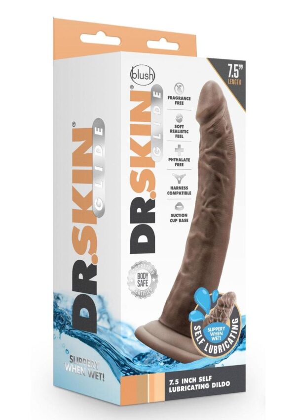 Dr. Skin Glide Self Lubricating Dildo 7.5in - Chocolate