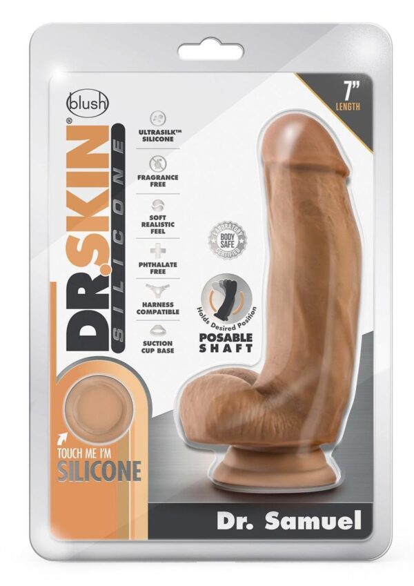 Dr. Skin Silicone Dr. Samuel Dildo with Balls and Suction Cup 7in - Mocha