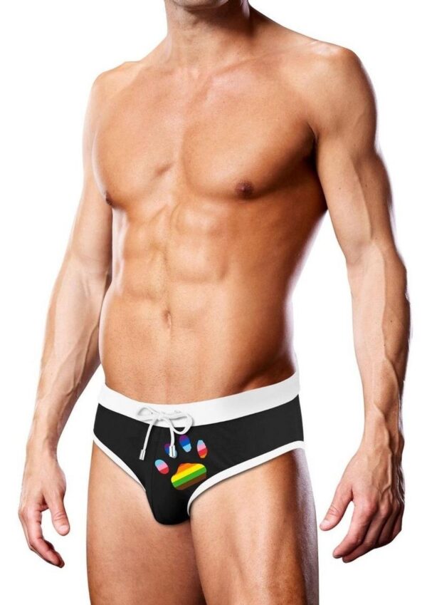 Prowler Oversized Paw Swimming Brief - XLarge - Black/Rainbow