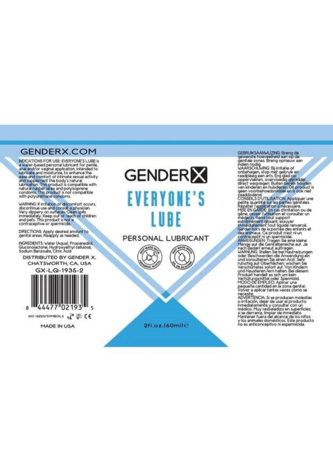 Gender X Everyone`s Lube Water Based Lubricant 2oz