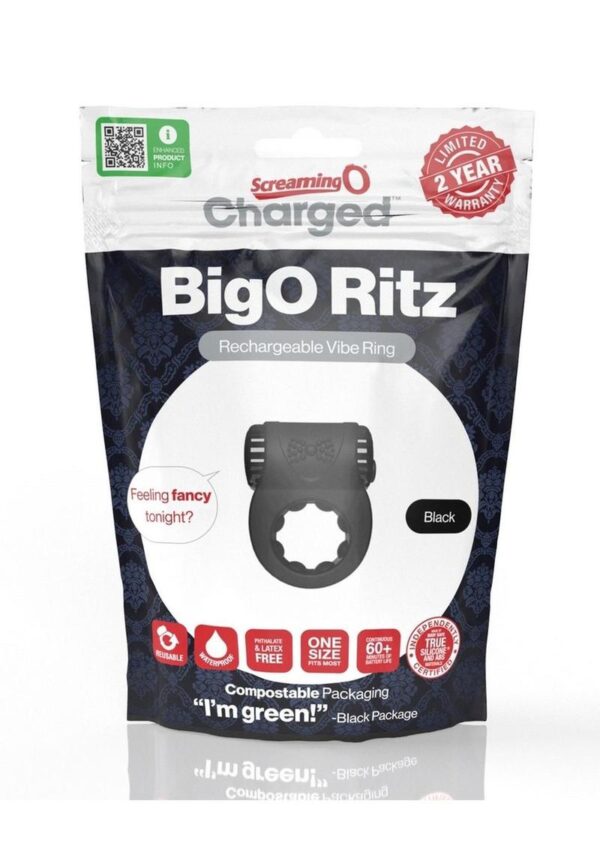 Charged BigO Ritz Rechargeable Vibrating Cock Ring - Black