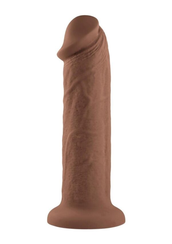 Girthy Vibrating Rechargeable Silicone Dildo 7in - Caramel