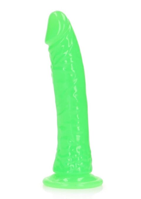 RealRock Slim Glow in the Dark Dildo with Suction Cup 7in - Green