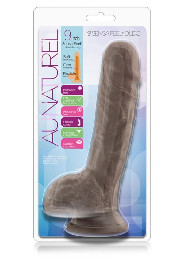 Au Naturel Sensa Feel Dildo with Suction Cup 9in - Chocolate