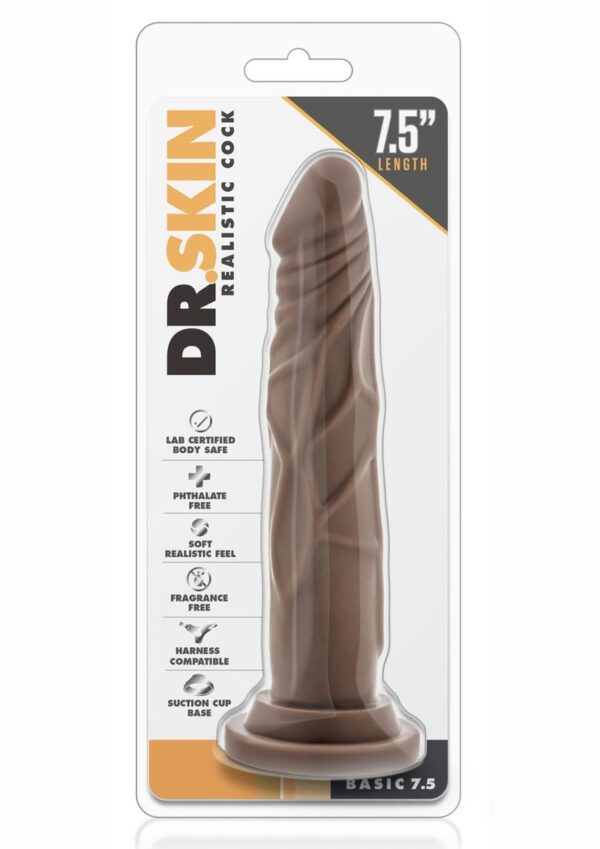 Dr. Skin Realistic Cock Basic 7.5 Dildo 7.5in - Chocolate