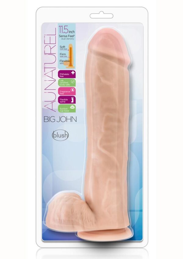 Au Naturel Big John Sensa Feel Dual Density Dildo with Balls 11.5in - Vanilla