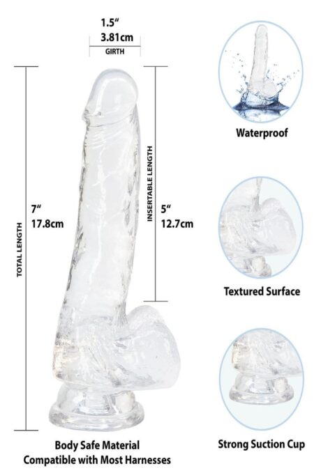 Crystal Addiction Dildo with Balls 7in - Clear