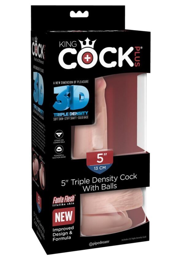 King Cock Plus Triple Density Dildo with Balls 5in - Vanilla