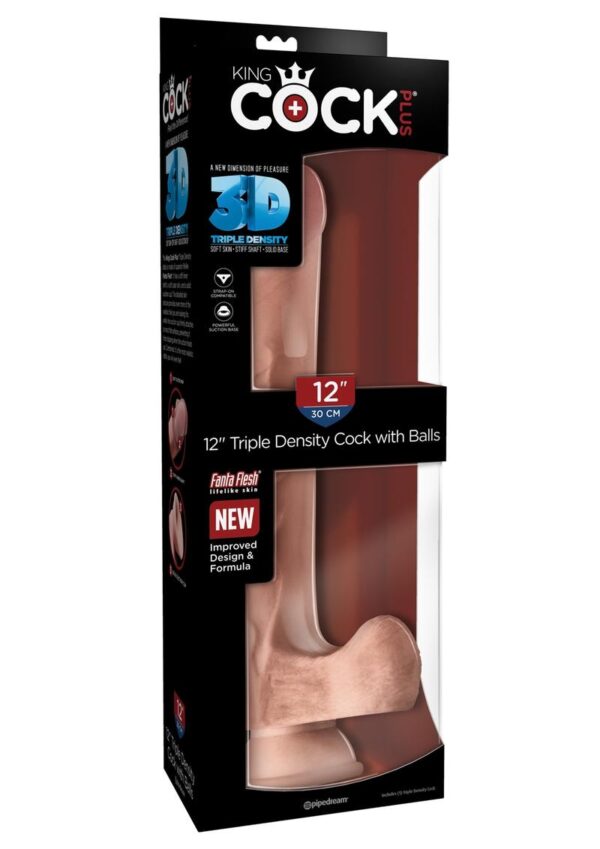 King Cock Plus Triple Density Dildo with Balls 12in - Vanilla