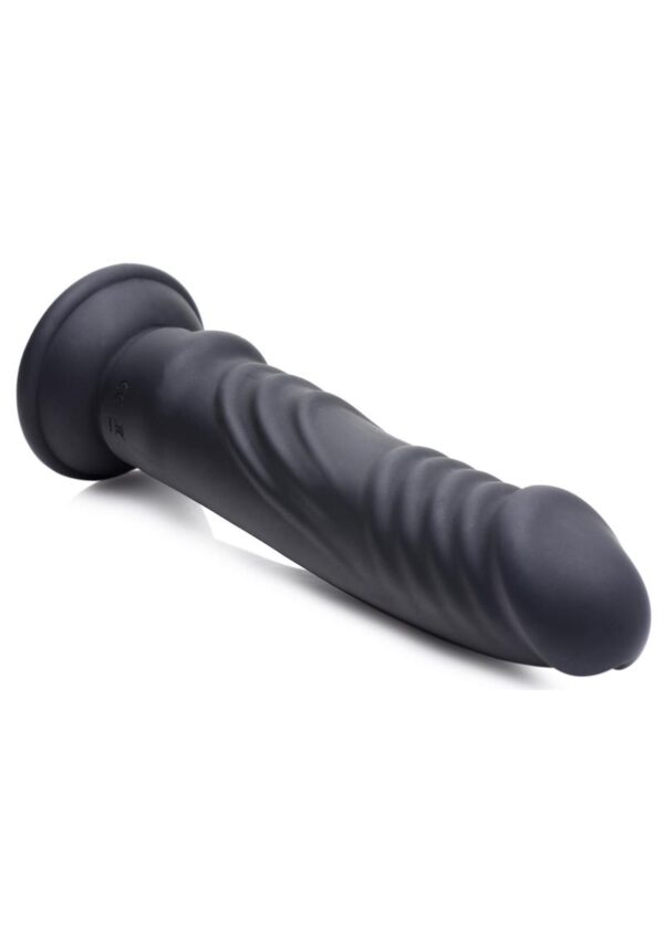 Zeus Vibrating and E-Stim Rechargeable Silicone Dildo with Remote Control 7.9in - Black