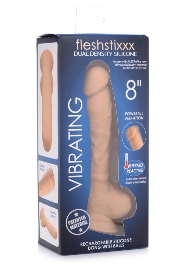 Fleshstixxx Silicone Rechargeable Vibrating Dong with Balls 8in - Caramel