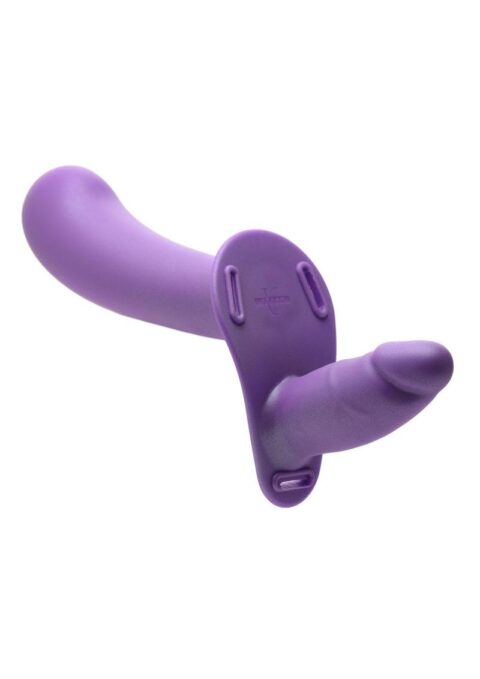 Strap U 28x Rechargeable Silicone 28X Large Double Dildo with Harness and Remote Control - Purple