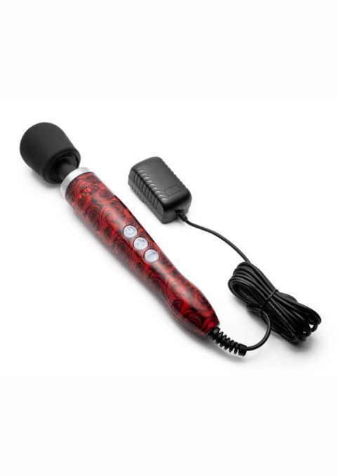 Doxy Die Cast Wand Plug-In Vibrating Body Massager Metal - Rose Pattern Red/Black